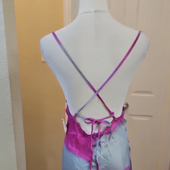 Topshop Vibrant Pink and Gray Cowl Neck Satin Maxi Dress Size 6 - Picture 9 of 11